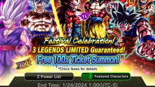 100 TICKETS GARUNTEED 3 LFS SUMMON  DRAGON BALL LEGENDS [upl. by Sorci]