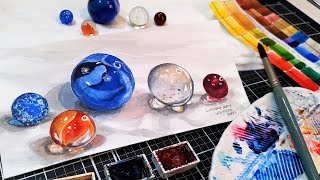 Painting Glass Marbles in Watercolor [upl. by Rellim]