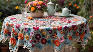 Beautiful floral crochet tablecloth model designshare ideas crochet knitted tablecloth flower [upl. by Ramirolg]