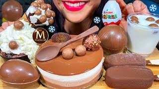 ASMR TRIPLE CHOCOLATE MOUSSE CAKE MAGNUM ICE CREAM KINDER SURPRISE MUKBANG MASSIVE Eating Sounds [upl. by Elacim]