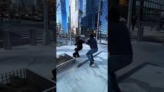 Strong winds buffet pedestrians in Hudson Yards USA [upl. by Oigaib]