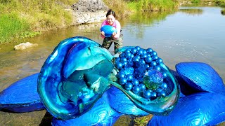 😱🎁The girl discovered a giant blue clam filled with sparkling blue pearls beautiful and charming [upl. by Lawlor]