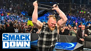 Brock Lesnar unleashes a steel chair assault en route to WrestleMania SmackDown March 25 2022 [upl. by Ainslie]