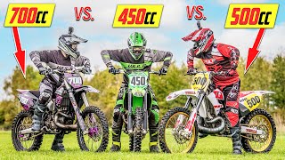 YZ500 vs 700cc 2 Stroke vs KX450 Dirt Bike Shootout [upl. by Sral]