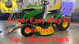 S120 How to remove your Mower Deck on the S Class 100 Series John Deere Lawn Tractor [upl. by Locin]