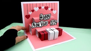 Happy New Year Card 2024  How To Make New Year POPUP Greeting Card [upl. by Rasecoiluj]