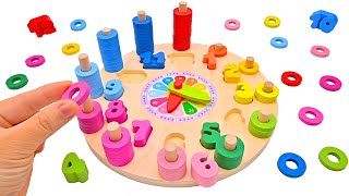 Learn Numbers amp Counting with wooden clock toy set  Toddler Learning Video [upl. by Daye922]