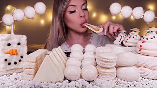 ASMR EDIBLE SNOWMAN SNOWBALLS JELLY EYEBALLS VANILLA WAFERS WHIPPED CREAM TOBLERONE MUKBANG 먹방 [upl. by Jannel]