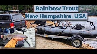 SIB Fishing Rainbow Trout  New Hampshire USA  Androscoggin River  small inflatable boat [upl. by Pris]