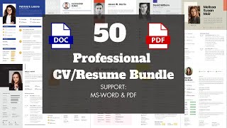 50 Professional CV Resume Template Bundle  MS Word CV Resume Template [upl. by Dowdell]