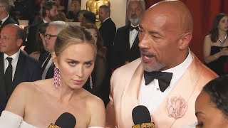 Emily Blunt CRASHES Dwayne Johnson’s Oscars Interview Exclusive [upl. by Almita745]