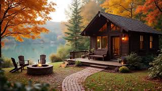 Serene Autumn Lakeside Cabin  Peaceful Fall Ambience with Nature Sounds amp Crackling Fire Pit [upl. by Julietta237]