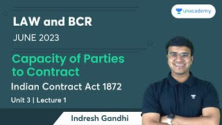 Capacity of Parties to Contract  Lecture 1  Unit 3  Indian Contract Act 1872  Indresh Gandhi [upl. by Alyahc272]