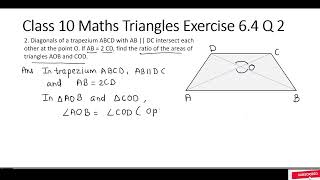 2 Diagonals of a trapezium ABCD with AB  DC find the ratio of the areas of triangles AOB and COD [upl. by Malilliw]