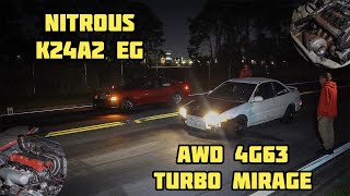 FWD VS AWD  NITROUS K24 CIVIC EG VS AWD 4G63 TURBO MIRAGE  STREET RACE  CFRACING [upl. by Nairdad]