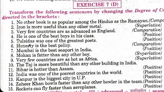 transformation exercise 7d  interchange comparison of degrees transformation of sentences class 12 [upl. by Clement]