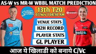 MR W vs AS W  Dream11 Prediction Fantasy Cricket Tips Playing XI Pitch Report [upl. by Ardnekan]