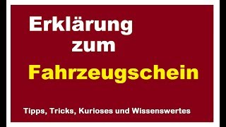 Erklärung Fahrzeugschein Daten richtig lesen Zulassungsbescheinigung Auto Anhänger HSN TSN [upl. by Yelra]