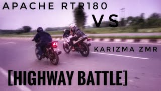 Apache RTR 180 Vs Karizma ZMR DRAG RACE HIGHWAY BATTLE  Bareilly Vlogger [upl. by Ahsiemak]