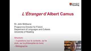 French L’Étranger d’Albert Camus  Dr John McKeane University of Reading [upl. by Brownley515]