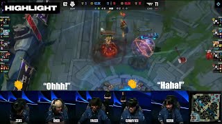 T1s reaction to Fakers backdoor  G2 vs T1  MSI 2024 [upl. by Rohclem]