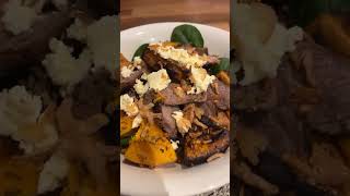 Simple amp healthy BBQ steak with baby spinach amp pumpkin salad topped w feta amp crispy fried shallots [upl. by Allista]