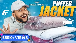 5 Best Stylish Puffer Winter Jackets for Men 🔥 Jacket Haul Review 2023  Redtape Puma  ONE CHANCE [upl. by Reffinnej6]