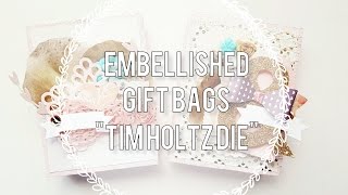 Mini Embellished Treat Bag Process  Tim Holtz Die [upl. by Ecissej190]