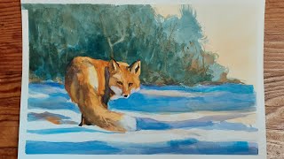 Watercolor Timelapse Fox in Snow by Sara Jo Renzulli [upl. by Pansy]