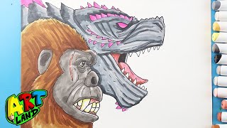 How to Draw Godzilla and Kong Team Up  Godzilla x Kong The New Empire [upl. by Aihsekat]