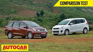 Honda Mobilio VS Maruti Suzuki Ertiga  Comparison Test  Autocar India [upl. by Erine688]