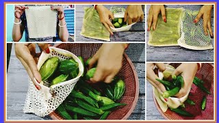 vegetable pouch for fridge  how to sew vegetable pouch  net bags for fruits and vegetables diy [upl. by Soirtimid]