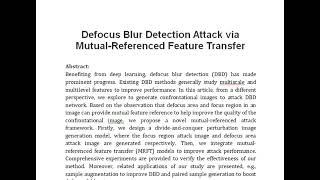 Defocus Blur Detection Attack via Mutual Referenced Feature Transfer [upl. by Lammond477]