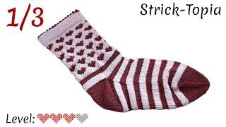 Socken im Herzchenmuster stricken leicht gemacht  Video 13  Der Schaft amp Muster [upl. by Ettessil]