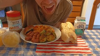 ASMR MUKBANG PINEAPPLE SAUSAGE CHEESY SANDWICHES ZUCCHINI FRIED POTATO CALIFORNIA MILK NUT BUTTER [upl. by Atteras]