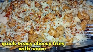 chicken loaded fries with cheese sauce loaded fries recipe by six flavors by Ayeshacheesy fries [upl. by Assirak548]