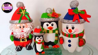 Diy dulceros navideños en forma de pingüinos solo con botellas plásticas y material reciclado [upl. by Velick495]