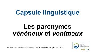 Les paronymes « vénéneux » et « venimeux » [upl. by Calley]