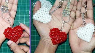 DIY  How To Make a Keychain  Beaded Keychains ♥ LoveHeart Shape Keychain ♥ [upl. by Ettennahs9]