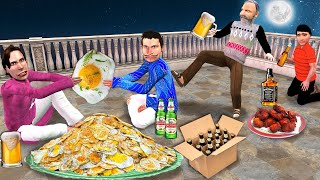 Egg Omelette Ki Ladai Street Food Doston Ka Terrace Mei Sharabi Party Hindi Kahaniya Moral Stories [upl. by Otis]