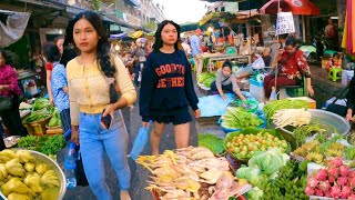 Cambodian street food  Phnom Penh Market amp Real Life  Delicious Fruit Vegetables Fish amp more [upl. by Noirod]