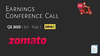 Zomato Blinkit Ltd  Q2 2025  Earnings Conference Call [upl. by Mommy91]