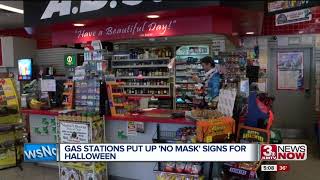 Gas stations put up no mask signs for Halloween [upl. by Shawna]