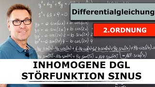 Differentialgleichung  DGL 2 Ordnung  Sinus in der Störfunktion  homogene amp partikuläre Lösung [upl. by Vonny]