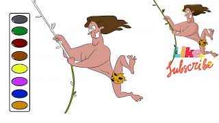 Tarzan Swinging on a Vine drawing and coloring video drawtube28 [upl. by Knick]