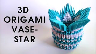 3D origami VASE  STAR  How to make a modular origami vase [upl. by Airdnaxela]