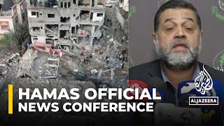 Hamas official giving news conference on latest attacks in Gaza [upl. by Asalocin]