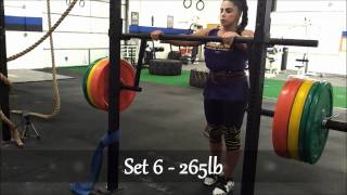 Kara Bohigian Smith OL Squats wRogue CB1 Camber Bar 6x6 up to 265lb  Coffees Gym Routine Wk5 [upl. by Bywaters]