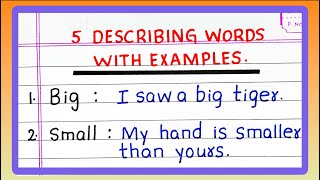 5  Five DESCRIBING WORDS  in English  DESCRIBING WORDS WITH EXAMPLES  in English [upl. by Lletnohs]