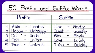 50 Prefix and Suffix In English  suffix and prefix  Prefix Words  Suffix Words  prefix suffix [upl. by Autrey]